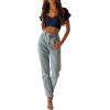 imageLYANER Womens Ruffle Short Sleeve Tie Up Back Crop Top Off Shoulder Bardot BlouseNavy Blue