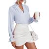 imageLYANER Womens Ruffle V Neck Solid Long Sleeve Chiffon Blouse Shirt TopLight Blue