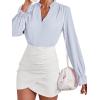 imageLYANER Womens Ruffle V Neck Solid Long Sleeve Chiffon Blouse Shirt TopLight Blue