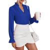 imageLYANER Womens Ruffle V Neck Solid Long Sleeve Chiffon Blouse Shirt TopRoyal Blue