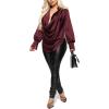 imageLYANER Womens Satin Collar Neck Drape Ruched Front Long Sleeve Blouse Shirt TopBurgundy1