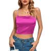 imageLYANER Womens Satin Rinestone Spaghetti Straps Square Neck Sleeveless Cami Crop TopRose