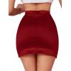imageLYANER Womens Satin Silky Elastic Wasit Split Slit Hem Bodycon Short SkirtRed