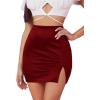 imageLYANER Womens Satin Silky Elastic Wasit Split Slit Hem Bodycon Short SkirtRed