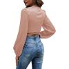 imageLYANER Womens Satin Wrap V Neck Criss Cross Tie Long Sleeve Crop Blouse TopDusty Pink