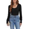 imageLYANER Womens Scoop Neck Puff Long Sleeve Tops Casual Basic Solid T Shirt Button Cuffs Pullovers Shirts BlouseBlack