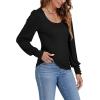 imageLYANER Womens Scoop Neck Puff Long Sleeve Tops Casual Basic Solid T Shirt Button Cuffs Pullovers Shirts BlouseBlack