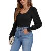 imageLYANER Womens Scoop Neck Puff Long Sleeve Tops Casual Basic Solid T Shirt Button Cuffs Pullovers Shirts BlouseBlack
