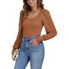 imageLYANER Womens Scoop Neck Puff Long Sleeve Tops Casual Basic Solid T Shirt Button Cuffs Pullovers Shirts BlouseCaramel