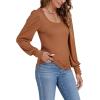 imageLYANER Womens Scoop Neck Puff Long Sleeve Tops Casual Basic Solid T Shirt Button Cuffs Pullovers Shirts BlouseCaramel