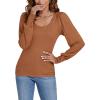 imageLYANER Womens Scoop Neck Puff Long Sleeve Tops Casual Basic Solid T Shirt Button Cuffs Pullovers Shirts BlouseCaramel