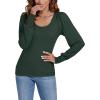 imageLYANER Womens Scoop Neck Puff Long Sleeve Tops Casual Basic Solid T Shirt Button Cuffs Pullovers Shirts BlouseDark Green