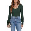 imageLYANER Womens Scoop Neck Puff Long Sleeve Tops Casual Basic Solid T Shirt Button Cuffs Pullovers Shirts BlouseDark Green