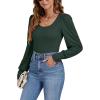imageLYANER Womens Scoop Neck Puff Long Sleeve Tops Casual Basic Solid T Shirt Button Cuffs Pullovers Shirts BlouseDark Green