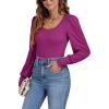 imageLYANER Womens Scoop Neck Puff Long Sleeve Tops Casual Basic Solid T Shirt Button Cuffs Pullovers Shirts BlousePurplish Red