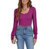 imageLYANER Womens Scoop Neck Puff Long Sleeve Tops Casual Basic Solid T Shirt Button Cuffs Pullovers Shirts BlousePurplish Red