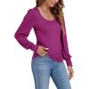imageLYANER Womens Scoop Neck Puff Long Sleeve Tops Casual Basic Solid T Shirt Button Cuffs Pullovers Shirts BlousePurplish Red