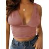 imageLYANER Womens Sexy Deep V Neck Slim Fitted Strap Crop Cami Tank Sleeveless TopDark Pink