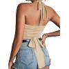 imageLYANER Womens Sexy Halter Ruched Criss Cross Cut Out Sleeveless Tie Back Cami Crop TopsKhaki