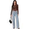imageLYANER Womens Sexy Mesh Top Floral Long Sleeve See Through Shirt Lace Sheer BlousesDark Brown