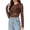imageLYANER Womens Sexy Mesh Top Floral Long Sleeve See Through Shirt Lace Sheer BlousesDark Brown