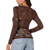 imageLYANER Womens Sexy Mesh Top Floral Long Sleeve See Through Shirt Lace Sheer BlousesDark Brown