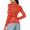 imageLYANER Womens Sexy Mesh Top Floral Long Sleeve See Through Shirt Lace Sheer BlousesRed