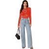 imageLYANER Womens Sexy Mesh Top Floral Long Sleeve See Through Shirt Lace Sheer BlousesRed