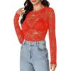 imageLYANER Womens Sexy Mesh Top Floral Long Sleeve See Through Shirt Lace Sheer BlousesRed