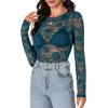 imageLYANER Womens Sexy Mesh Top Floral Long Sleeve See Through Shirt Lace Sheer BlousesTeal Blue