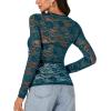 imageLYANER Womens Sexy Mesh Top Floral Long Sleeve See Through Shirt Lace Sheer BlousesTeal Blue