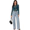 imageLYANER Womens Sexy Mesh Top Floral Long Sleeve See Through Shirt Lace Sheer BlousesTeal Blue