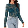 imageLYANER Womens Sexy Mesh Top Floral Long Sleeve See Through Shirt Lace Sheer BlousesTeal Blue