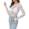 imageLYANER Womens Sexy Mesh Top Floral Long Sleeve See Through Shirt Lace Sheer BlousesWhite
