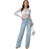 imageLYANER Womens Sexy Mesh Top Floral Long Sleeve See Through Shirt Lace Sheer BlousesWhite