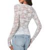imageLYANER Womens Sexy Mesh Top Floral Long Sleeve See Through Shirt Lace Sheer BlousesWhite