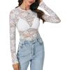 imageLYANER Womens Sexy Mesh Top Floral Long Sleeve See Through Shirt Lace Sheer BlousesWhite