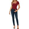 imageLYANER Womens Square Neck Bodysuit Short Sleeve Sexy Slim Fit Shirt Leotard TopBurgundy