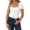 imageLYANER Womens Square Neck Bodysuit Short Sleeve Sexy Slim Fit Shirt Leotard TopWhite