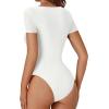 imageLYANER Womens Square Neck Bodysuit Short Sleeve Sexy Slim Fit Shirt Leotard TopWhite