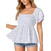 imageLYANER Womens Square Neck Smocked Peplum Top Ruffle Short Sleeve Babydoll Shirred BlouseFloral Light Blue