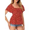 imageLYANER Womens Square Neck Smocked Peplum Top Ruffle Short Sleeve Babydoll Shirred BlouseFloral Red