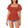 imageLYANER Womens Square Neck Smocked Peplum Top Ruffle Short Sleeve Babydoll Shirred BlouseFloral Red