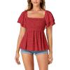 imageLYANER Womens Square Neck Smocked Peplum Top Ruffle Short Sleeve Babydoll Shirred BlousePolka Dots Red