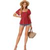 imageLYANER Womens Square Neck Smocked Peplum Top Ruffle Short Sleeve Babydoll Shirred BlousePolka Dots Red