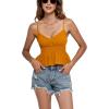 imageLYANER Womens V Neck Elastic Waist Pleated Ruffle Hem Sleeveless Strappy Crop Cami TopOrange