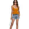 imageLYANER Womens V Neck Elastic Waist Pleated Ruffle Hem Sleeveless Strappy Crop Cami TopOrange