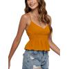 imageLYANER Womens V Neck Elastic Waist Pleated Ruffle Hem Sleeveless Strappy Crop Cami TopOrange