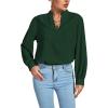 imageLYANER Womens V Neck Shirred Long Sleeve Office Elegant Tunic Blouse TopDark Green