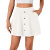 imageLYANER Womens Above Knee Length Casual Skirt Stretchy Button High Waist ALine Flared Vintage Mini Skater Skirts with PocketWhite